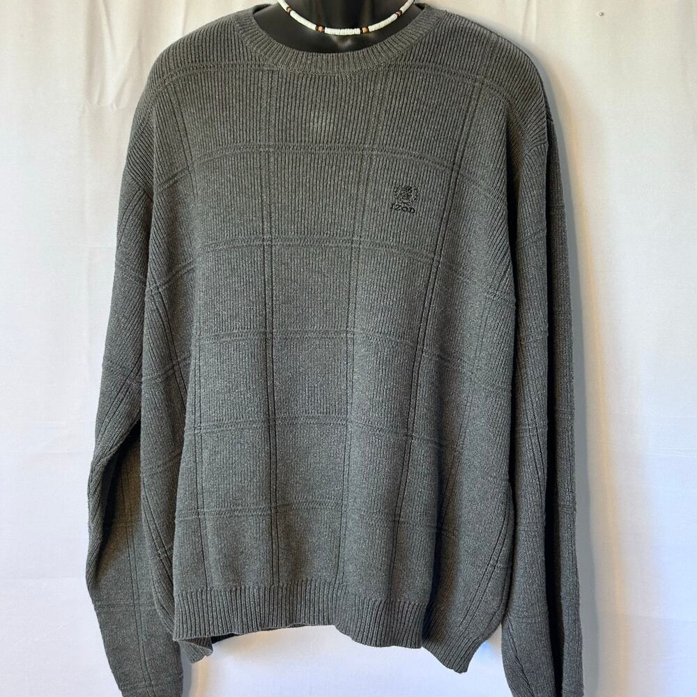 IZOD Gray Crewneck Sweater Mens XXL 100% Cotton Ribbed Knit Logo
